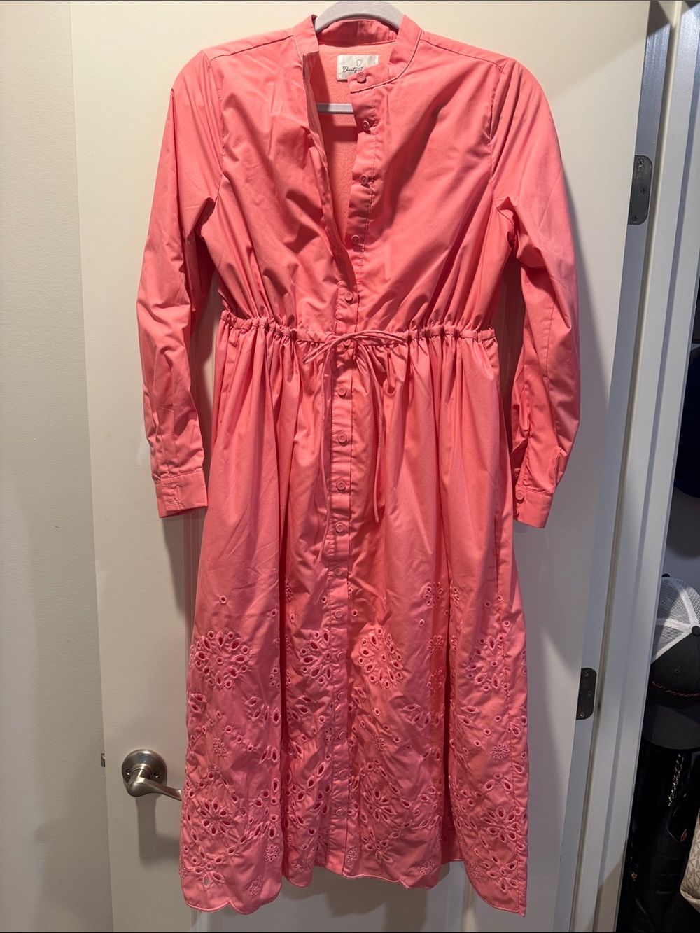 Dainty Jewells Coral Pink Eyelet Drawstring Midi Dress - washed never worn